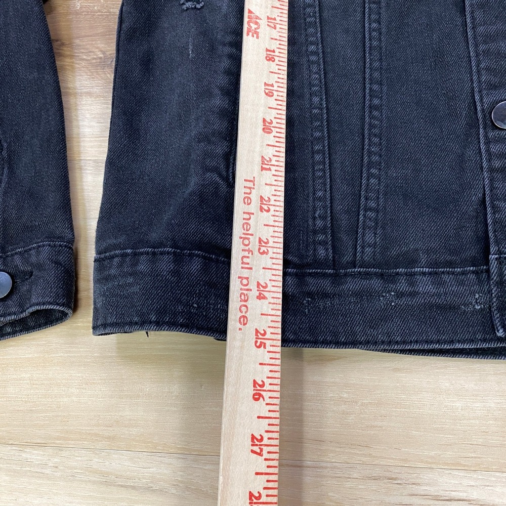 Jackson‎ Denim Jacket Women M Distressed Borg Collar Cotton Blend Trucker Black - Picture 5 of 11